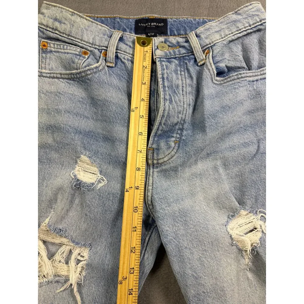Lucky Brand High Rise Drew Straight Jeans Size 4 27 Distressed Ripped Light Wash
